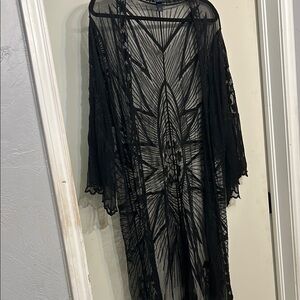 Black Sheer Robe with Flowing Sleeves and Lightweight Fabric
